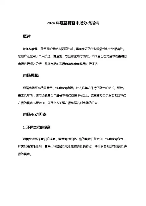 2024年烷基糖苷市场分析报告