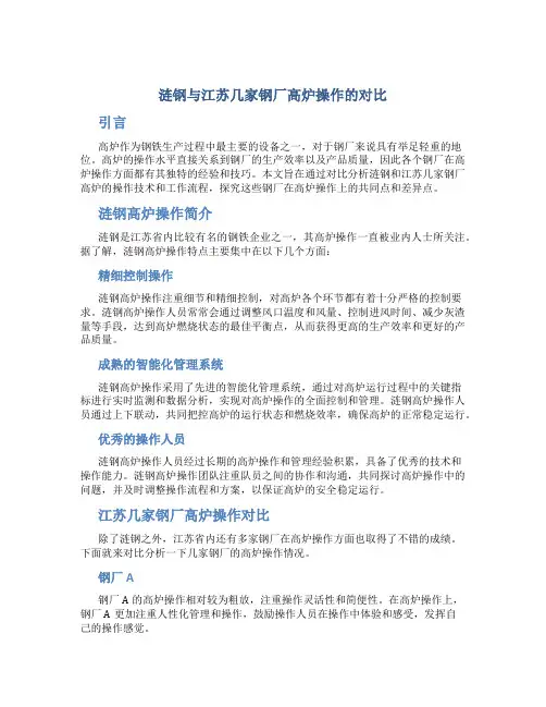 涟钢与江苏几家钢厂高炉操作的对比