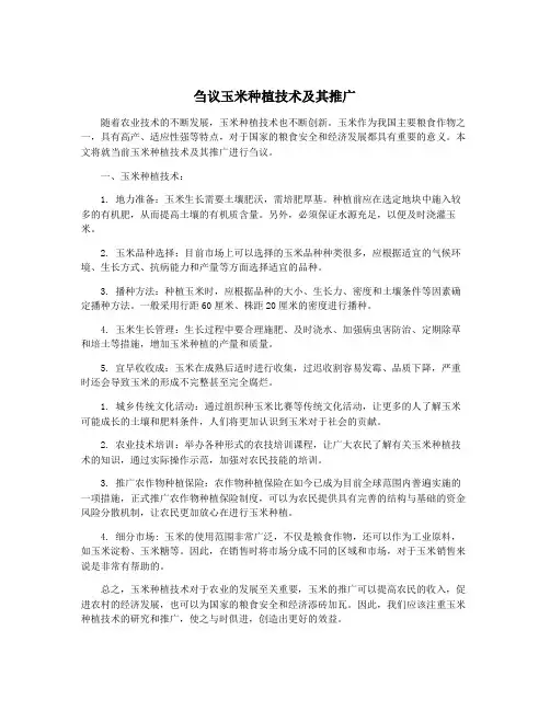 刍议玉米种植技术及其推广