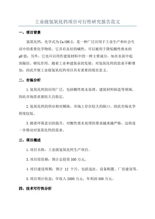 工业级氢氧化钙项目可行性研究报告范文