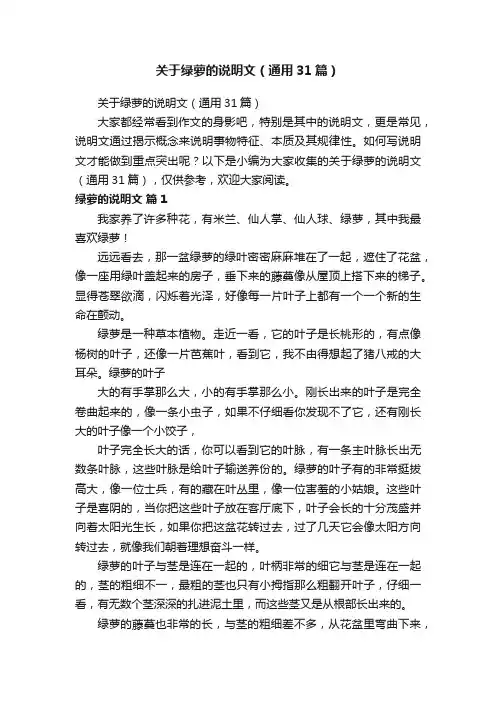关于绿萝的说明文（通用31篇）