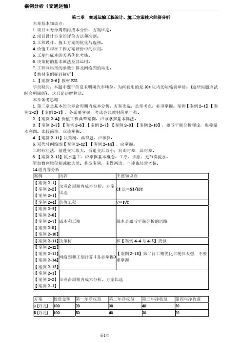 一级造价师(交通案例-第二章-交通运输工程设计、施工方案技术经济分析)