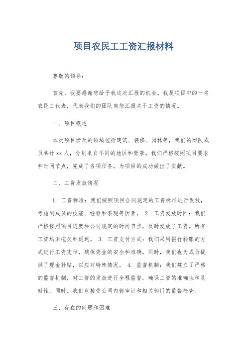 项目农民工工资汇报材料
