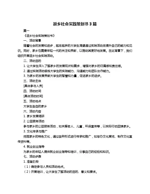 返乡社会实践策划书3篇