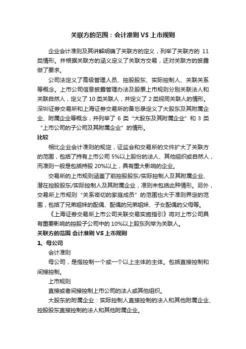 关联方的范围：会计准则VS上市规则