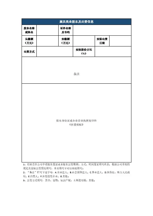 股东出资信息表(内部)模板