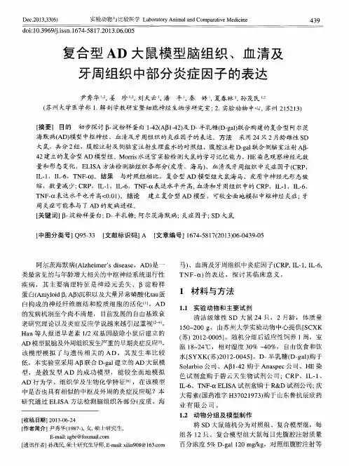 复合型AD大鼠模型脑组织、血清及牙周组织中部分炎症因子的表达