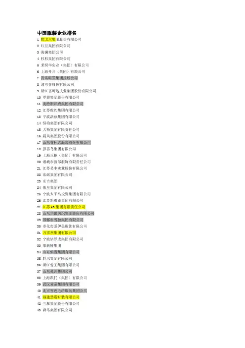 中国服装企业排名100强