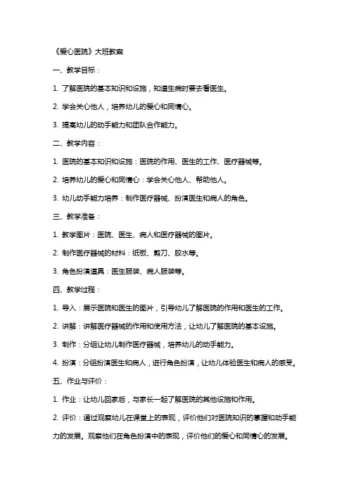 《爱心医院》大班教案