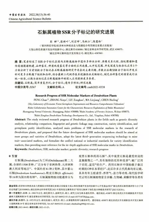 石斛属植物SSR分子标记的研究进展