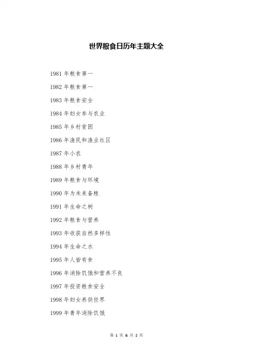 世界粮食日历年主题大全