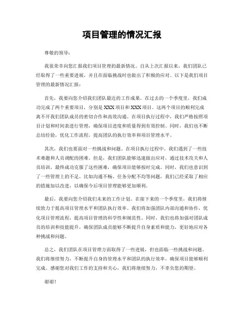 项目管理的情况汇报