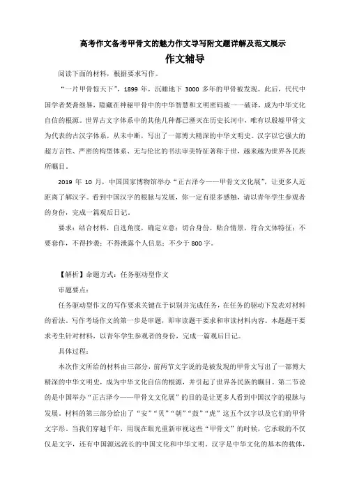 高考作文备考甲骨文的魅力作文导写附文题详解及范文展示(4页)