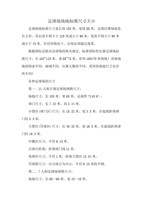 足球场场地标准尺寸大小
