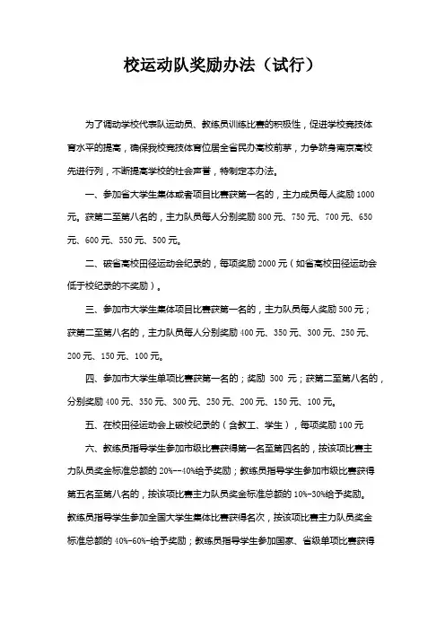 校运动队奖励办法(试行)