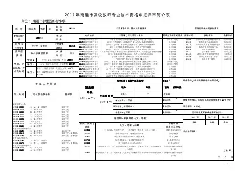 2019年南通高级教师专业技术资格申报评审简介表