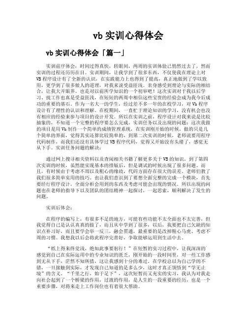vb实训心得体会