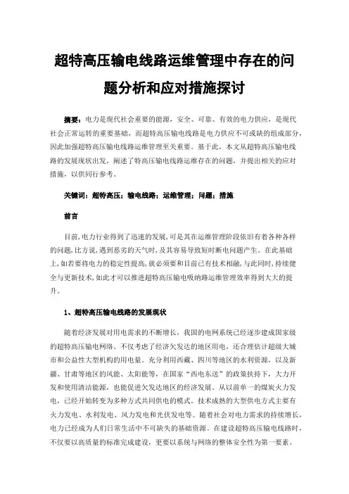 超特高压输电线路运维管理中存在的问题分析和应对措施探讨