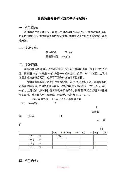 果蝇的遗传分析(双因子杂交实验)