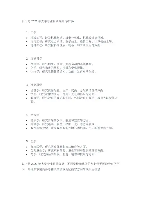 2023年专业目录