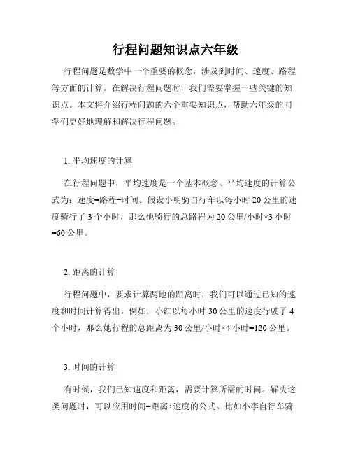 行程问题知识点六年级