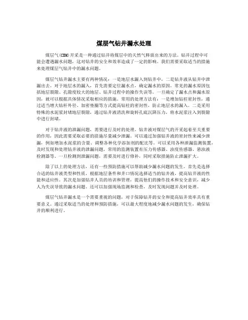 煤层气钻井漏水处理