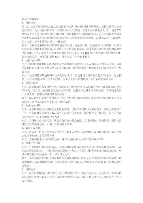 【精品】(最新)招募渠道有哪些,各种渠道的优缺点