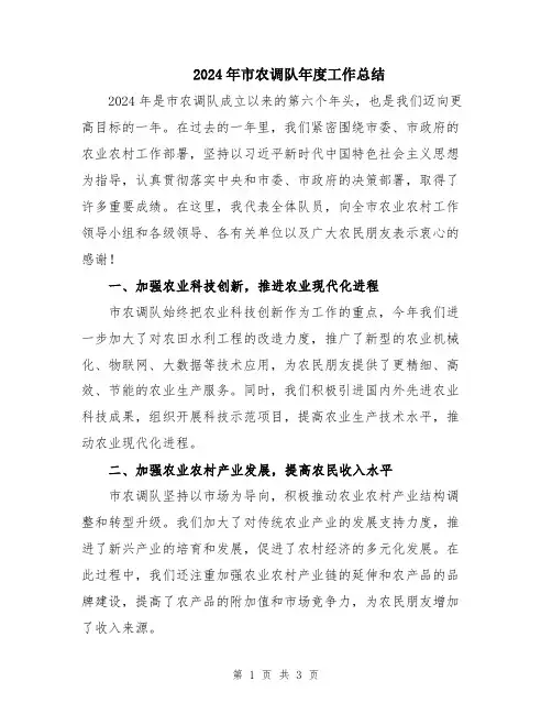 2024年市农调队年度工作总结