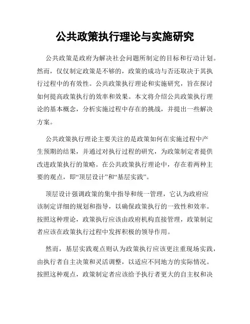 公共政策执行理论与实施研究
