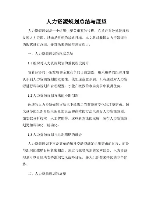 人力资源规划总结与展望