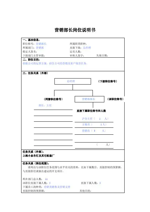 营销部长岗位说明书