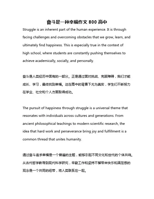 奋斗是一种幸福作文800高中
