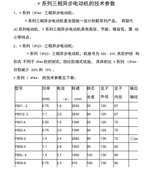 Y系列三相异步电动机的技术参数