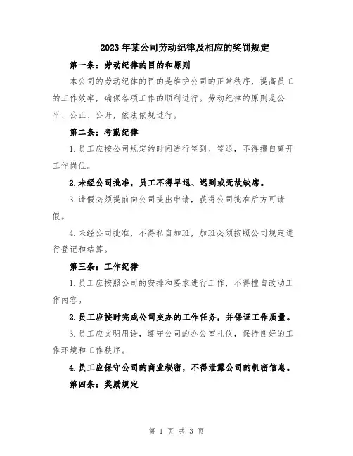2023年某公司劳动纪律及相应的奖罚规定