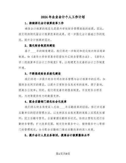 2024年企业会计个人工作计划（四篇）