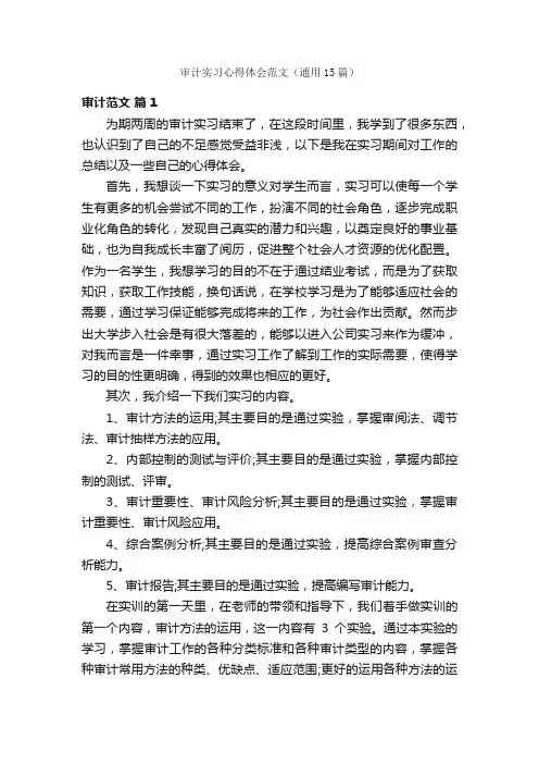 审计实习心得体会范文（通用15篇）