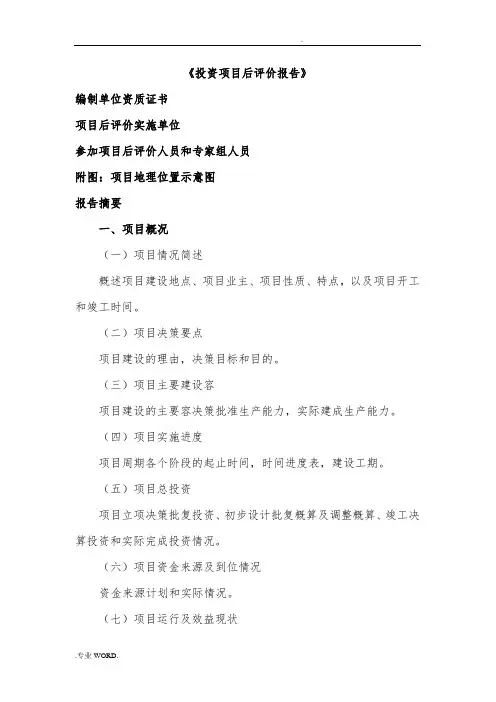 《投资项目后评价报告》