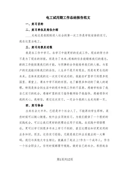 电工试用期工作总结报告范文(6篇)