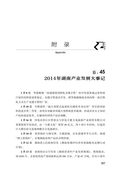 2014年湖南产业发展大事记