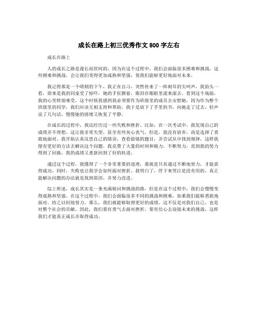 成长在路上初三优秀作文800字左右