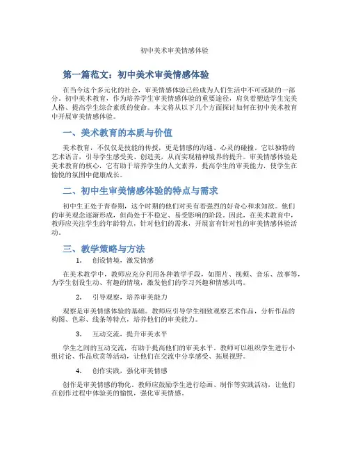 初中美术审美情感体验(含示范课课程设计、学科学习情况总结)