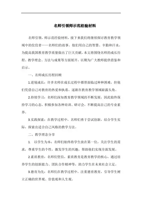 名师引领师示范经验材料