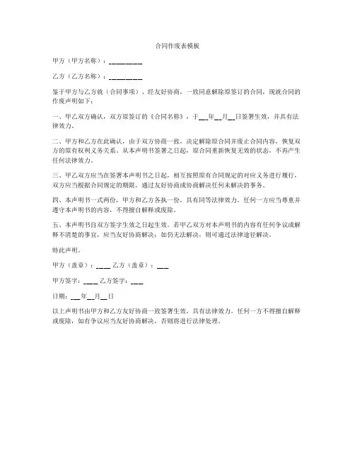 合同作废表模板