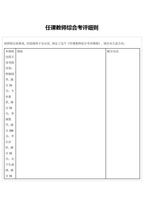 任课教师综合考评细则