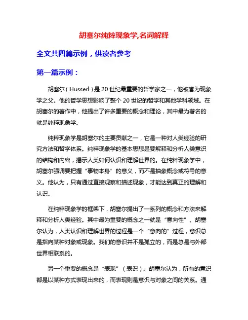 胡塞尔纯粹现象学,名词解释
