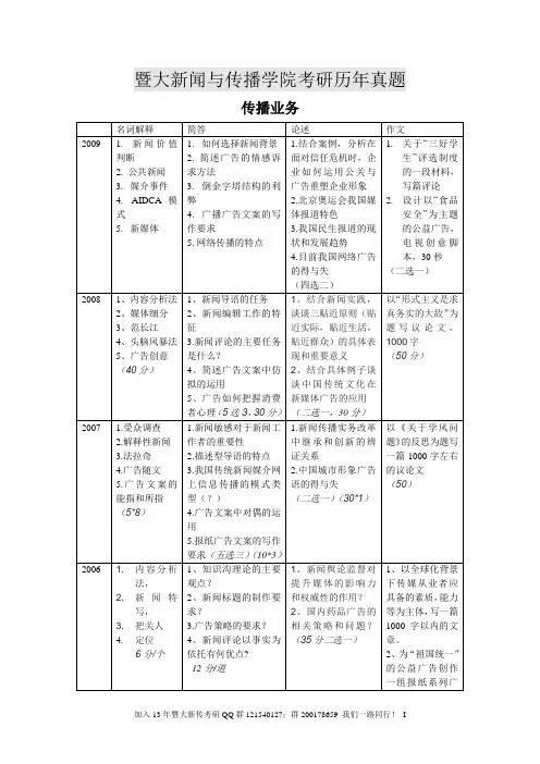 暨南大学_新闻与传播学院考研历年真题合集