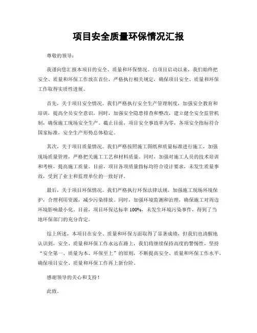 项目安全质量环保情况汇报