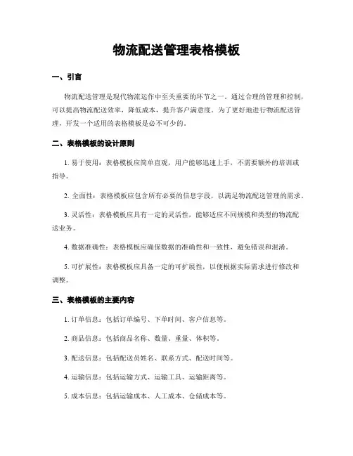 物流配送管理表格模板