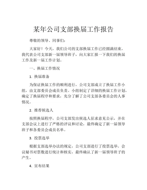 某年公司支部换届工作报告