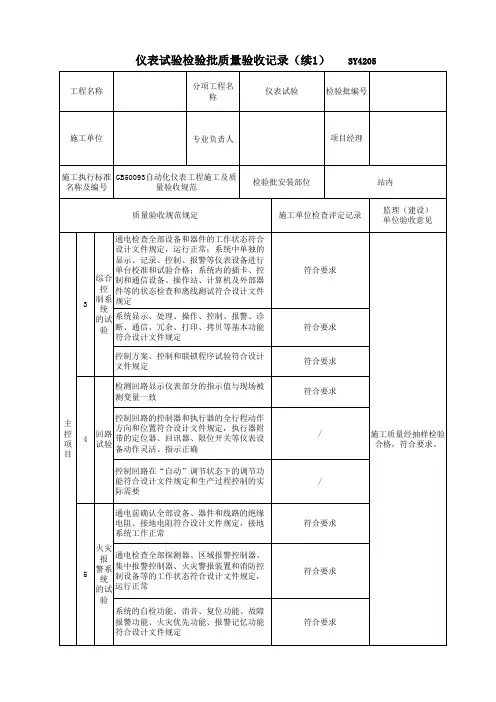 5仪表试验检验批质量验收记录